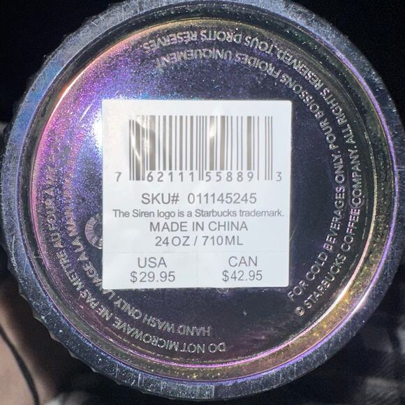 Starbucks '23 Fall Oil Slick Rainbow Black Bling Studded Cold Cup Tumbler 24 New - Picture 6 of 6